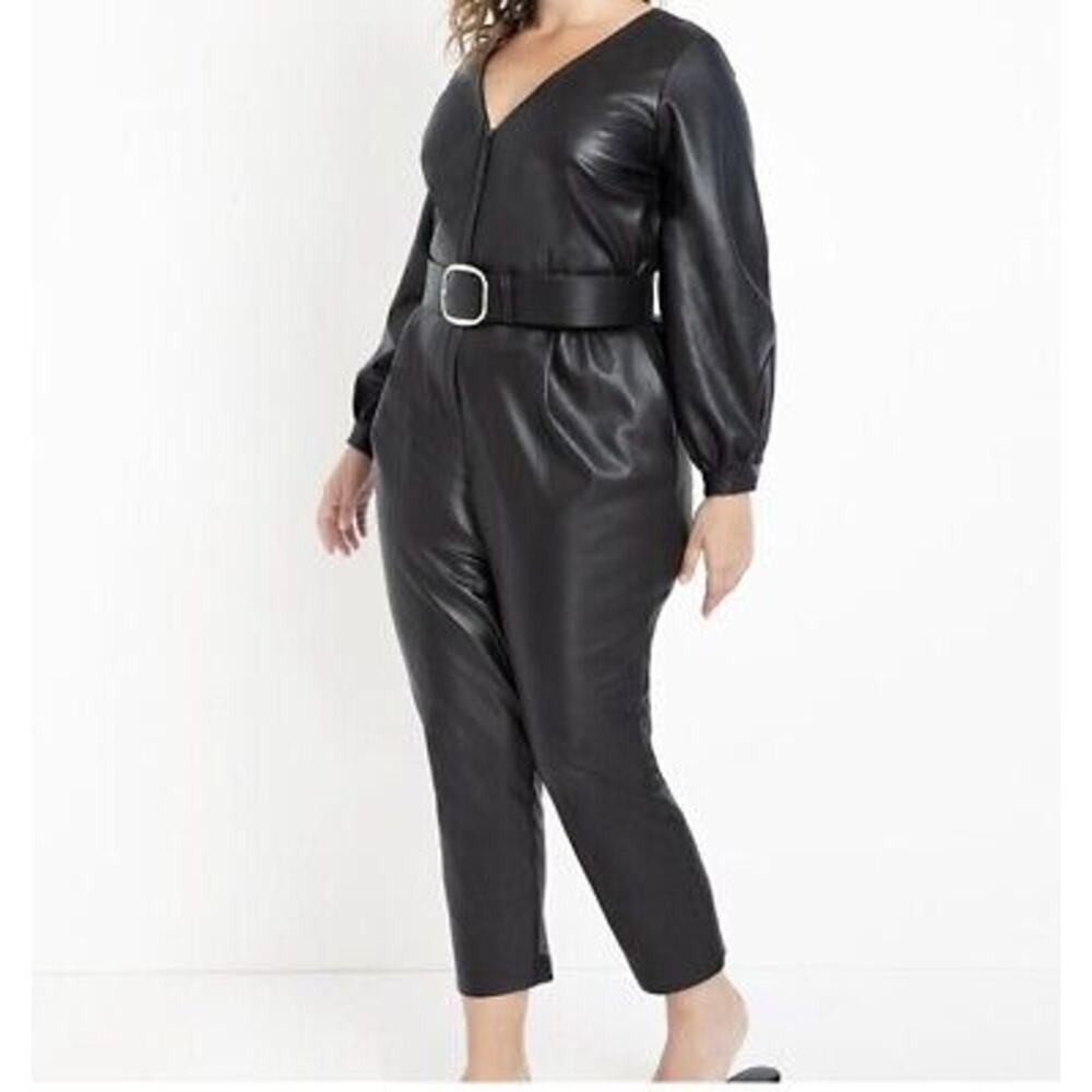 Eloquii faux leather black jumpsuit with belt sz 18W plus